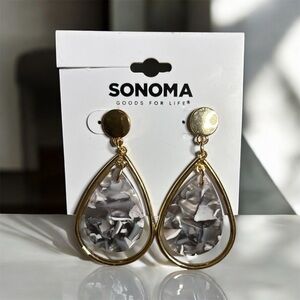 Gold with Black and White Design Teardrop Dangle Earrings